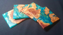 Load image into Gallery viewer, Set of 4 Mallee Burl and turquoise and gold coasters