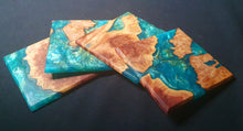 Load image into Gallery viewer, Set of 4 Mallee Burl and turquoise and gold coasters
