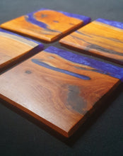 Load image into Gallery viewer, 4 x Purple resin and Conkerberry timber coasters