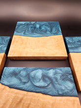 Load image into Gallery viewer, Olive wood and turquoise set of 4 coasters.