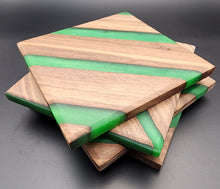 Load image into Gallery viewer, Black American Walnut and Green resin - Set of 4 coasters