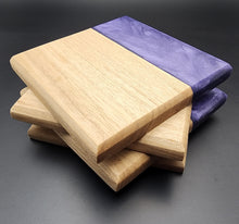Load image into Gallery viewer, America White Oak and purple resin coasters - set of 4