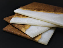 Load image into Gallery viewer, Mallee Burl and gold pearlescent resin coasters - Set of 4