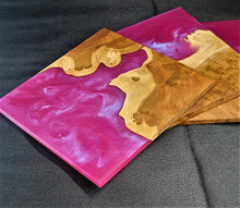 Load image into Gallery viewer, Set of 4 Mallee burl and dragon pink coasters
