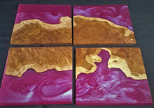 Load image into Gallery viewer, Set of 4 Mallee burl and dragon pink coasters