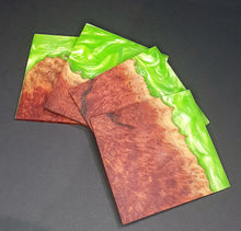 Load image into Gallery viewer, Set of four Apple green and Mallee burl Coasters
