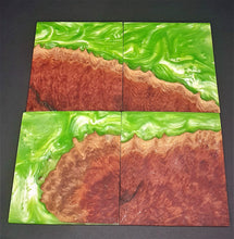 Load image into Gallery viewer, Set of four Apple green and Mallee burl Coasters
