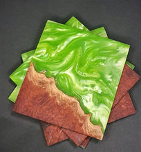 Load image into Gallery viewer, Set of four Apple green and Mallee burl Coasters
