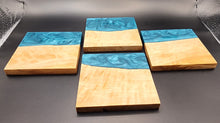 Load image into Gallery viewer, Olive wood and turquoise set of 4 coasters.
