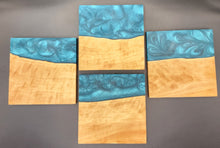 Load image into Gallery viewer, Olive wood and turquoise set of 4 coasters.
