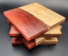 Load image into Gallery viewer, Olive wood and clear and red resin coasters - set of 4
