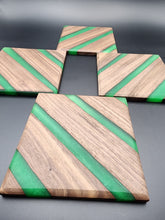 Load image into Gallery viewer, Black American Walnut and Green resin - Set of 4 coasters
