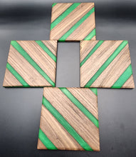 Load image into Gallery viewer, Black American Walnut and Green resin - Set of 4 coasters
